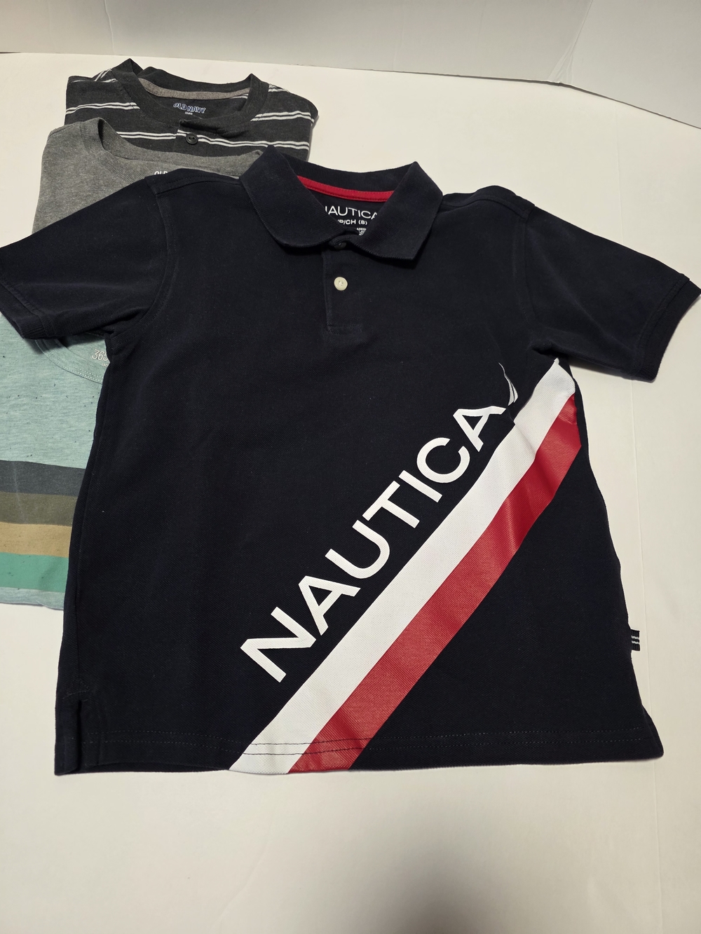 Boys' Size 8 Navy Polo & Graphic Tee Set - Navy, Gray, Red, Orange, Light Blue - Picture 2 of 16